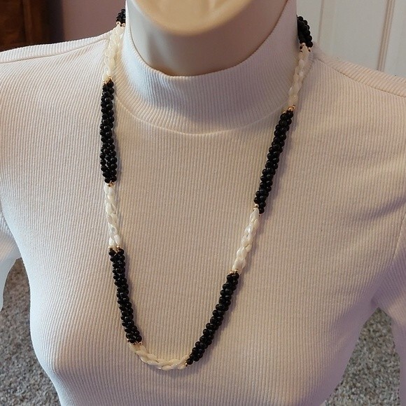 Vintage Lucite MOP Triple Strand Twisted Bead Necklace Fish Hook Box Clasp - Picture 1 of 5